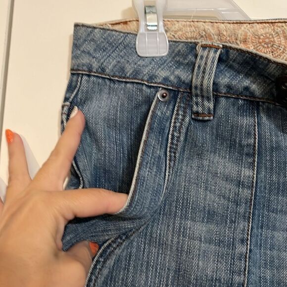 Vintage Y2K Ribbed Washed Denim Mini Skirt With Raw Hem Retro vintage preppy - Picture 4 of 7